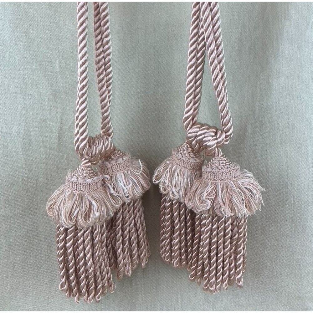 Large Ornate Roped Drapery Curtain Tieback Tassels in Pink Set of 2